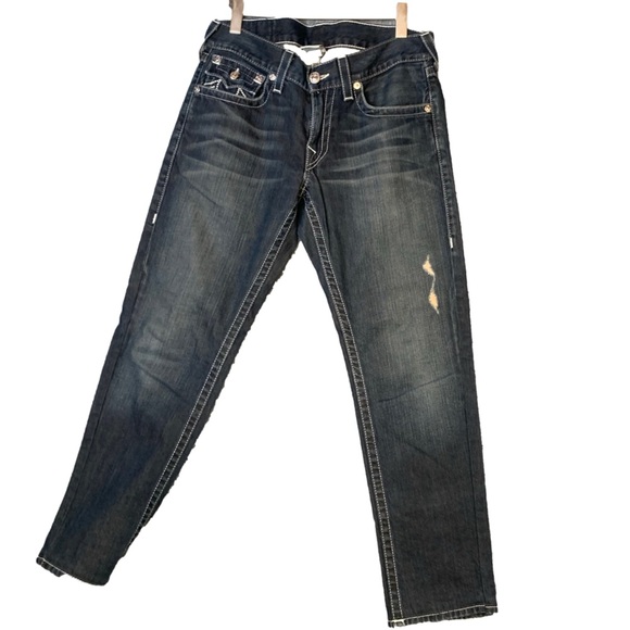 Vintage True Religion Straight Leg Dark Wash Low Rise Jeans Contrast Stitch 31 - Picture 2 of 11